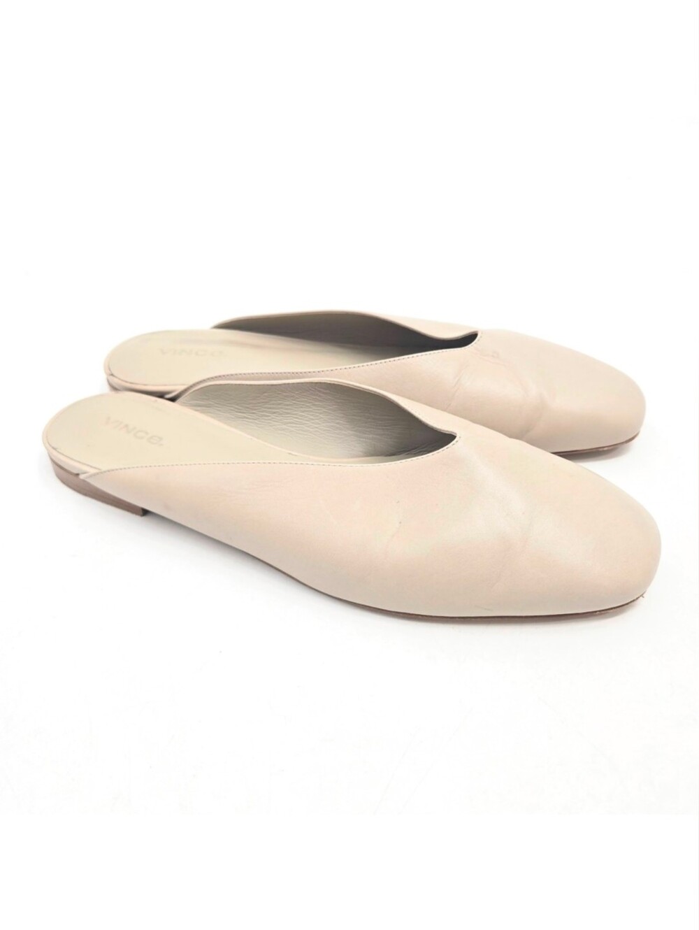 Vince Levins Slide Shoes Neutral Straw Taupe Leather Slip On Mules